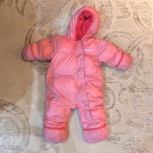 Columbia pink snowsuit 6-12 months.